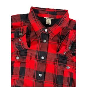 Duluth Trading Free Swingin Fleece Lined Buffalo Plaid Flannel Shirt Shacket XL